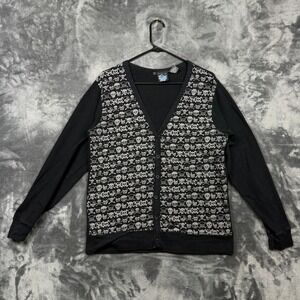 Point Zero Cardigan Sweater Mens Large Black Skull Crossbones Goth 9616